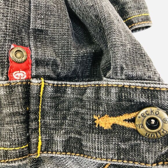 Vintage Ecko Unltd. Denim Jacket Leather Patchwork Rhino Men's Large - Picture 12 of 12